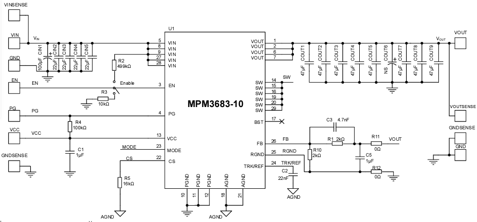 Schematic - Monolithic Power Systems (MPS) EVM3683-10-MN-01A Evaluation Board