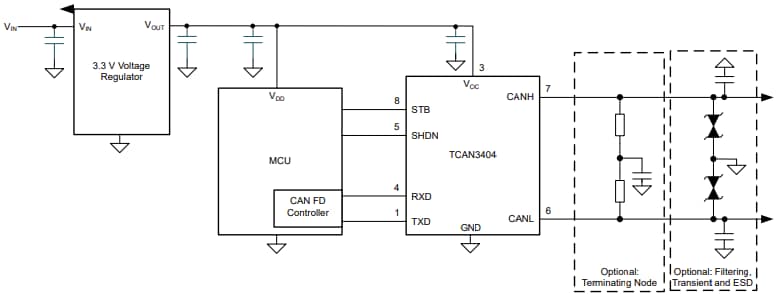 Schematic - Texas Instruments TCAN340x-Q1 Automotive CAN FD Transceivers