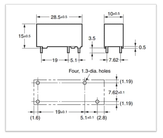 Mechanical Drawing - Omron Electronics G5NB-EL-CF Slim 5A High-Temperature Relays