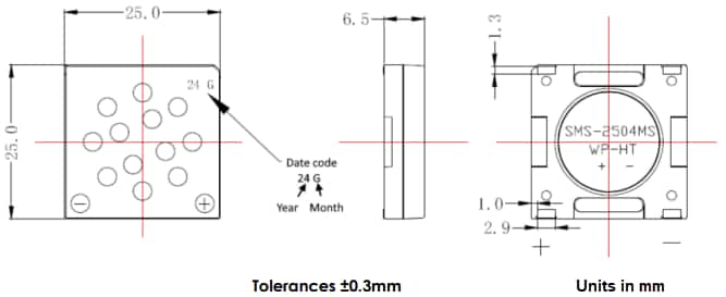 Mechanical Drawing - PUI Audio SMS-2504MS-WP-HT SMT Speaker