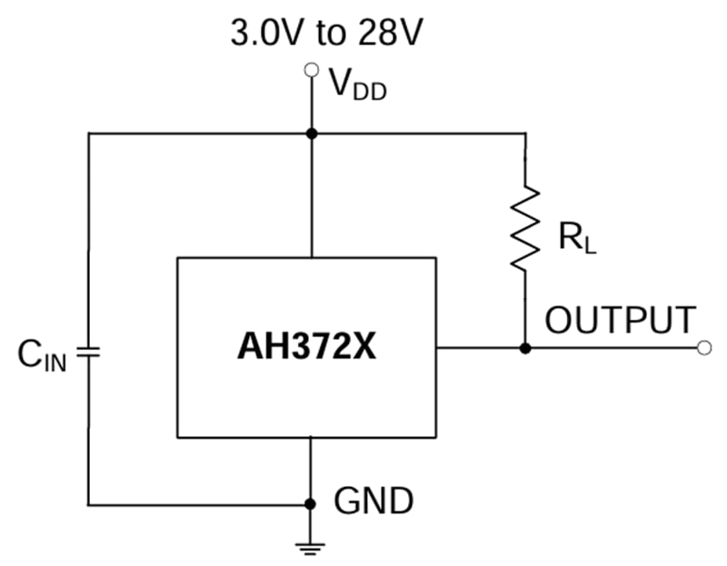 Application Circuit Diagram - Diodes Incorporated AH372x High-Voltage Hall-Effect Latch