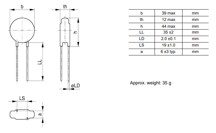 Mechanical Drawing - TDK S30 & S36 NTC ICL Thermistors