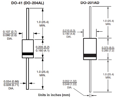 Mechanical Drawing - Vishay 1N58x Schottky Barrier Plastic Rectifiers