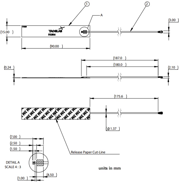 Mechanical Drawing - Taoglas Maximus FXUB06 5G/4G Flex Wideband Antenna