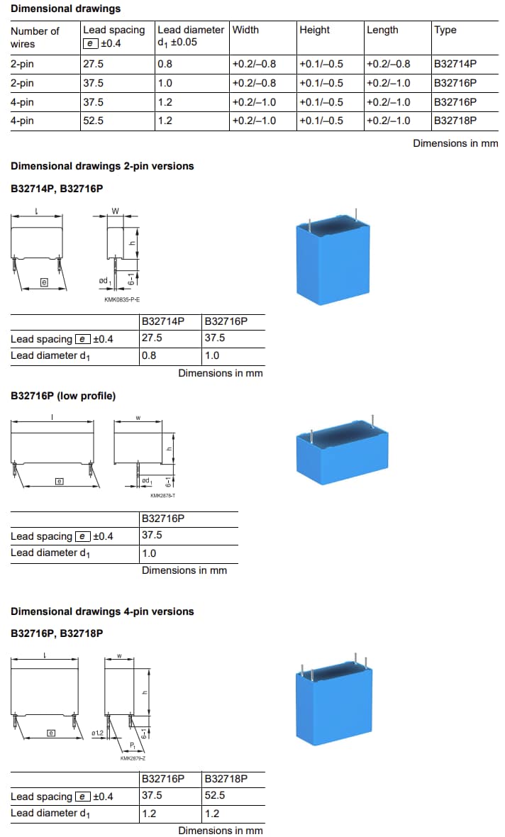 Mechanical Drawing - TDK B3271 Capacitors