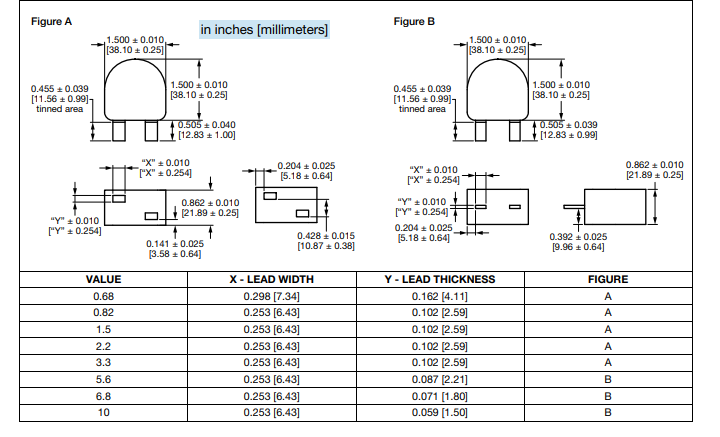 Mechanical Drawing - Vishay / Dale IHXL1500VZ-3A Automotive Through-Hole Inductors