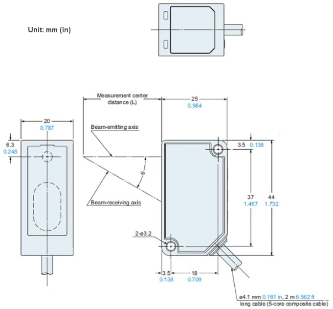 Mechanical Drawing - Panasonic Industrial Automation HG-C1200 CMOS Type Micro Laser Distance Sensors