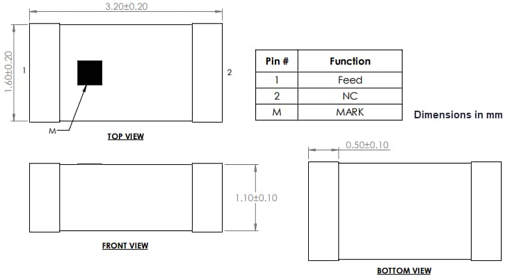 Mechanical Drawing - Abracon AANI-CH Automotive Chip Antennas