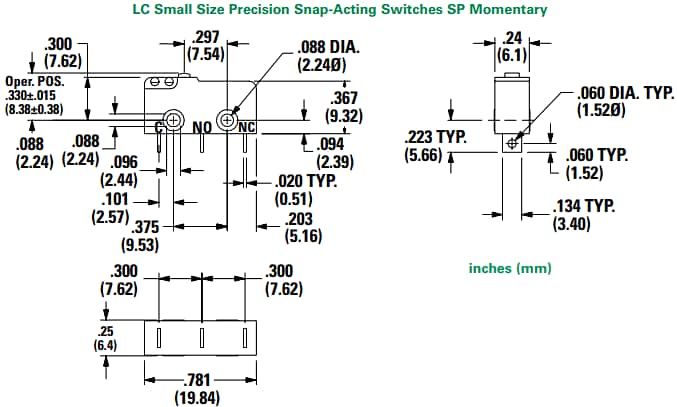 Mechanical Drawing - C&K Switches LC Small Size Precision Snap-Acting Switches
