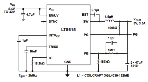 Application Circuit Diagram - Analog Devices Inc. LT8615 Monolithic Step-Down Switching Regulators