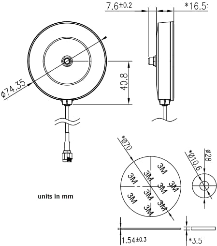 Mechanical Drawing - Taoglas MMB.x.TS Series Magnetic-Mount Brackets