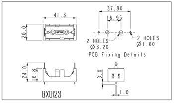 Mechanical Drawing - Bulgin BX Battery Holders