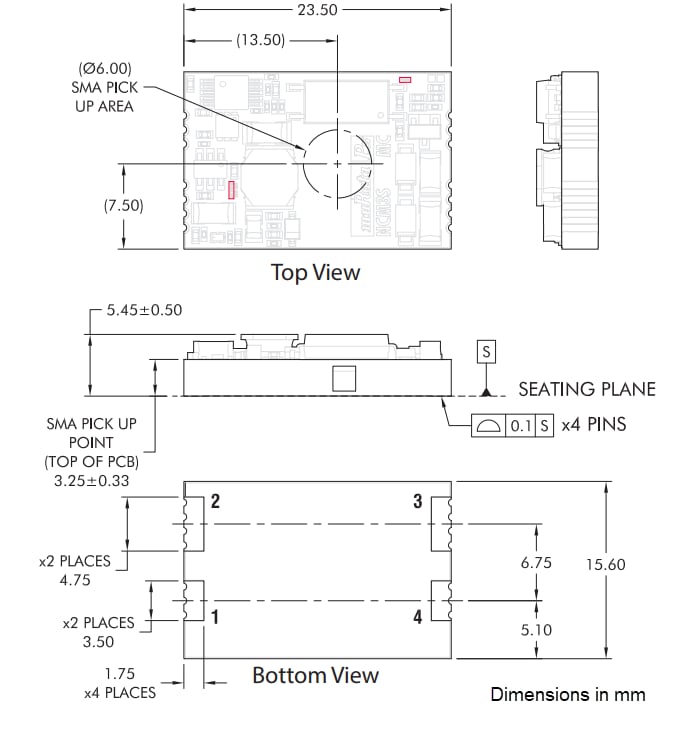 Mechanical Drawing - Murata Electronics NCM3 Isolated 3W 4:1 Input DC-DC Converters