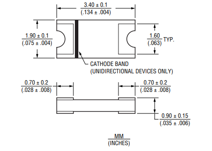 Mechanical Drawing - Bourns SMF4C & SMF4C-Q TVS Diodes