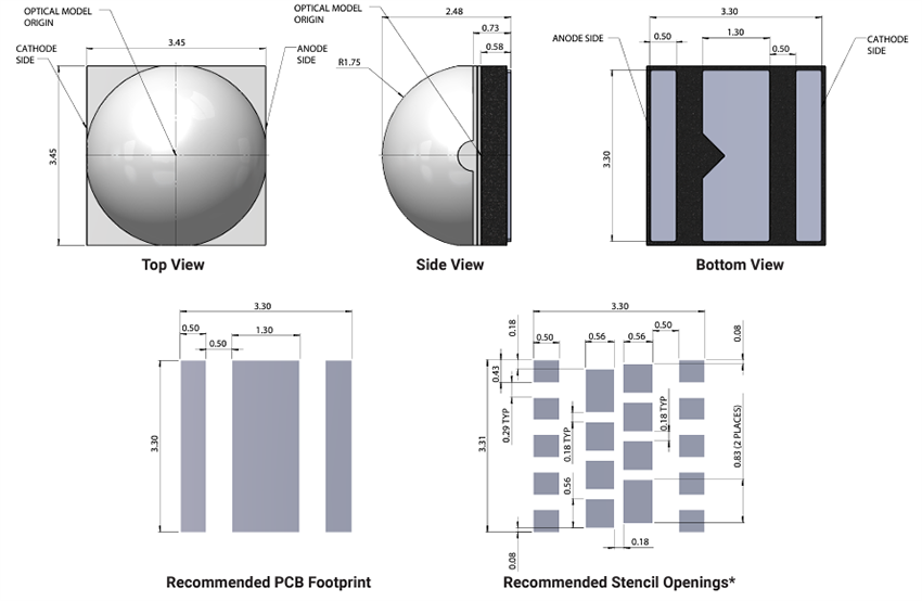 Mechanical Drawing - Cree LED XLamp® XP-L Photo Red S-Line LED