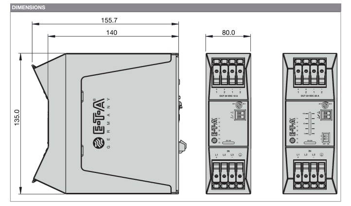 Mechanical Drawing - E-T-A Circuit Breakers PFA10-T Switch-Mode Power Supplies